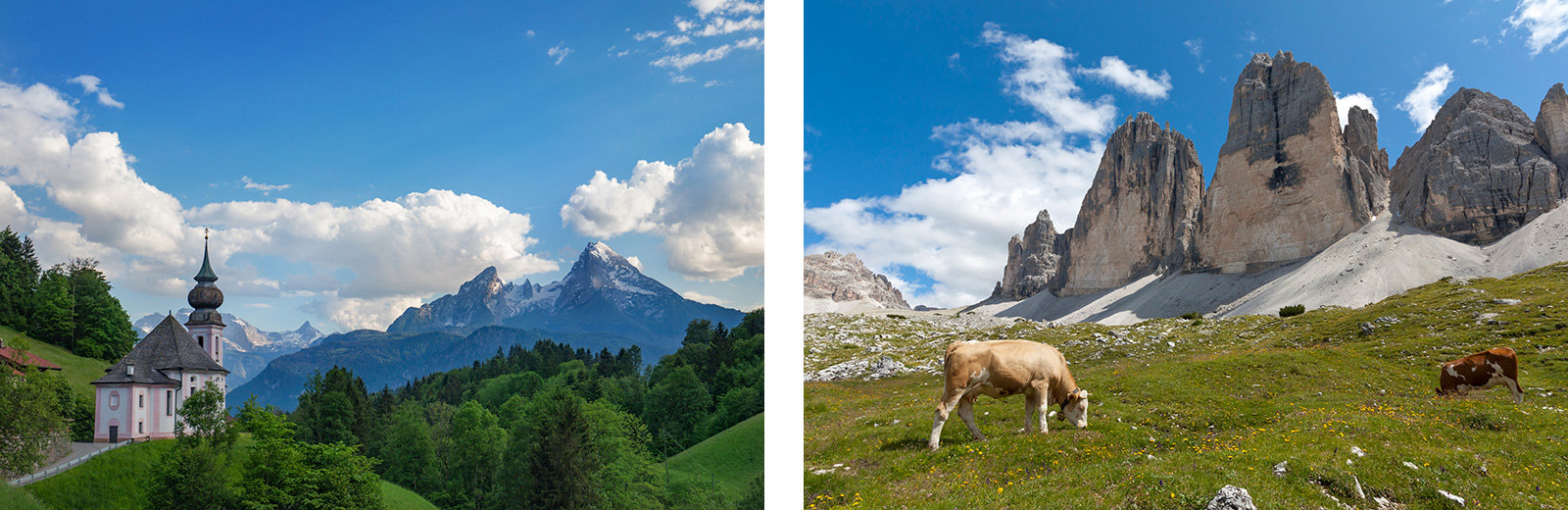 Watzmann (links), Drei Zinnen (rechts)
